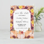 Rustieke herfst aquarel bloemenkranz pompoen foto save the date (Staand voorkant)