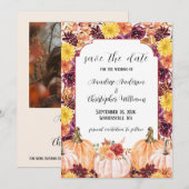 Rustieke herfst aquarel bloemenkranz pompoen foto save the date (Voorkant / Achterkant)