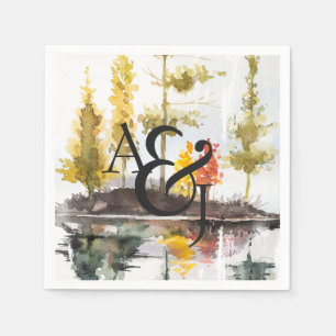 Rustieke herfst aquarel dennenbomen Persoonlijk Servet