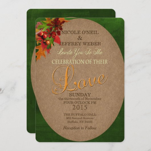 Rustieke Herfst Autumn Leaves Huwelijksuitnodiging Kaart (Voorkant / Achterkant)