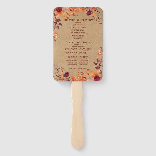 Rustieke Herfst Autumnal Bloemen Trouwprogramma Handwaaier (Achterkant)