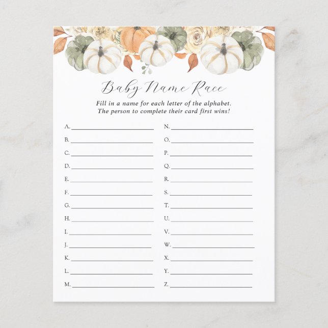 Rustieke herfst Baby Naam Race (Voorkant)