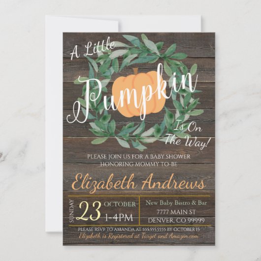 Rustieke Herfst Baby Shower Feest Uitnodiging (Voorkant)