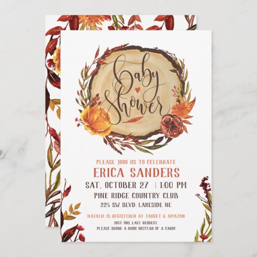 Rustieke herfst Baby shower Invitation Kaart (Voorkant / Achterkant)