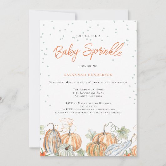 Rustieke Herfst Baby shower Sprinkle pompoen Kaart (Voorkant)