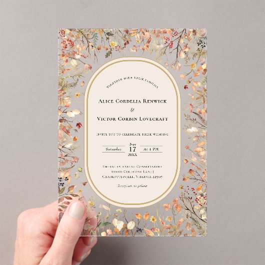 rustieke Herfst Beige bruiloft Acryl Uitnodigingen (Insitu (Draagbaar))