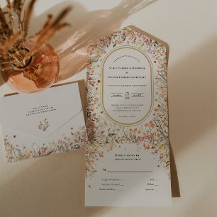 rustieke Herfst Beige bruiloft All In One Uitnodiging