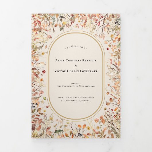 rustieke Herfst Beige bruiloft Drieluik Uitnodiging (Cover)