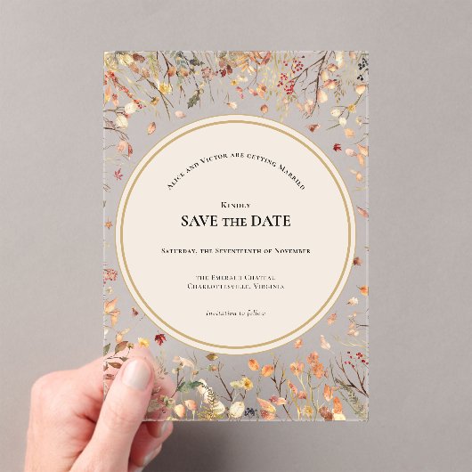 rustieke Herfst Beige Save the Date Acryl Uitnodigingen (Insitu (Draagbaar))