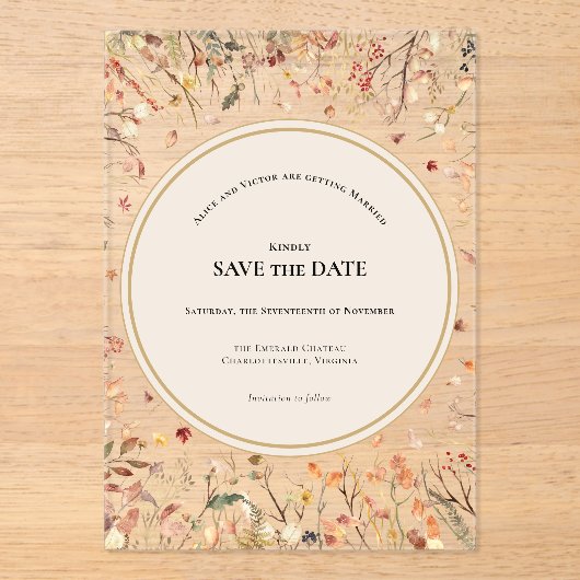  rustieke Herfst Beige Save the Date Acryl Uitnodigingen (Voorkant)