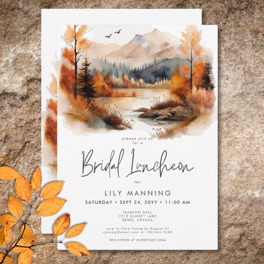Rustieke Herfst Berg Aquarel Bruiloft Luncheon Kaart