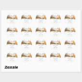 Rustieke herfst berg pijnboom bos bruiloft ronde sticker (Vel)