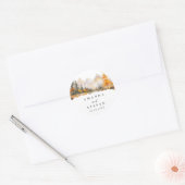 Rustieke herfst berg pijnboom bos bruiloft ronde sticker (Envelop)