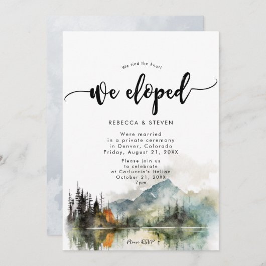 Rustieke herfst bergbos We Eloped Invitation Kaart (Voorkant / Achterkant)