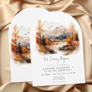 Rustieke herfst berglandschap watercolor boog brui kaart