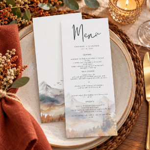 Rustieke herfst berglandschap watercolor bruiloft menu