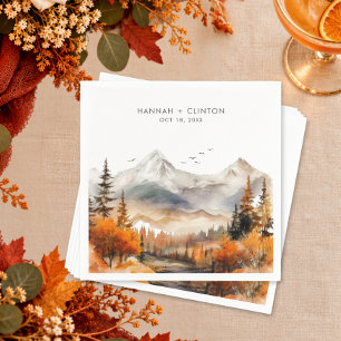 Rustieke herfst berglandschap waterverf bruiloft servet
