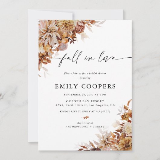 Rustieke herfst bladeren bruids douche uitnodiging (Voorkant)