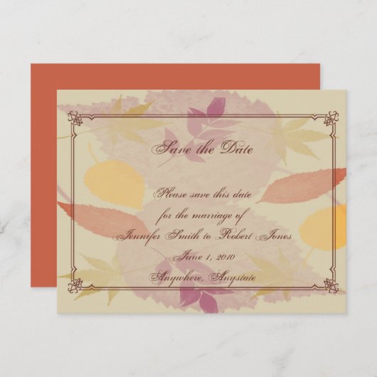 Rustieke herfst bladeren bruiloft opslaan van de d save the date (Voorkant / Achterkant)