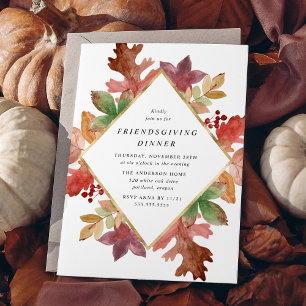 Rustieke herfst bladeren Friendsgiving diner Kaart