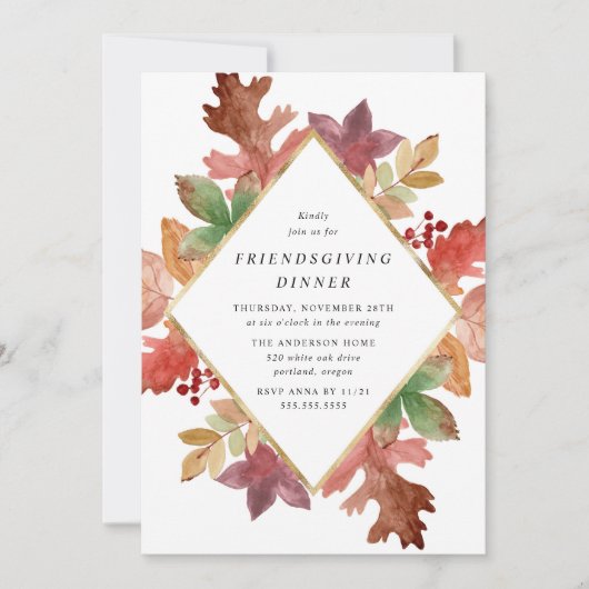 Rustieke herfst bladeren Friendsgiving diner Kaart (Voorkant)