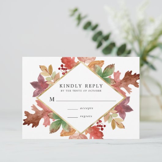 Rustieke herfst bladeren herfst bruiloft RSVP kaartje (Staand voorkant)