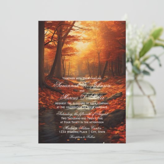 Rustieke herfst bladeren herfst Natuur bruiloft Kaart (Staand voorkant)