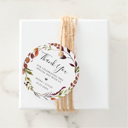 Rustieke Herfst bladeren krans dank u Bedankjes Labels (In situ)