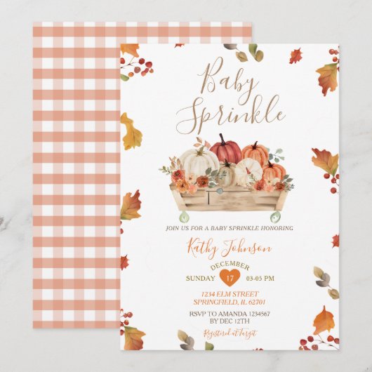 Rustieke Herfst Bladeren Pompoen Patch Baby Sprink Kaart (Voorkant / Achterkant)