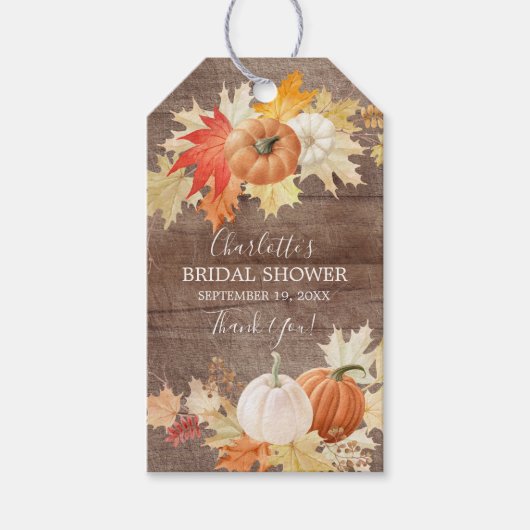 Rustieke herfst bladeren pompoen Vrijgezellenfeest Cadeaulabel (Voorkant)