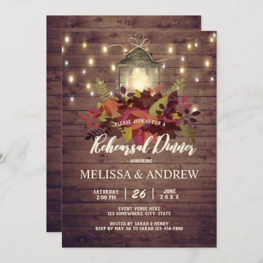 Rustieke herfst bladeren string licht repetitie di kaart (Voorkant / Achterkant)