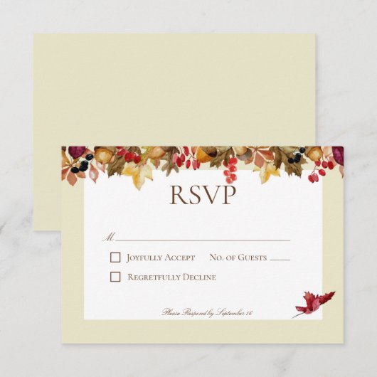 Rustieke herfst bladeren surround bruiloft RSVP kaartje (Voorkant / Achterkant)