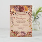 Rustieke herfst bloei bordeaux Amber herfst bruilo Kaart (Staand voorkant)