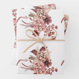 Rustieke Herfst Bloeit Witte Achtergrond Waterverf Inpakpapier Vel