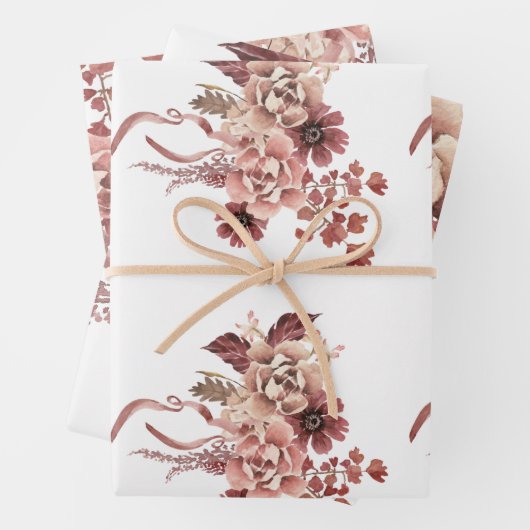 Rustieke Herfst Bloeit Witte Achtergrond Waterverf Inpakpapier Vel (In situ)