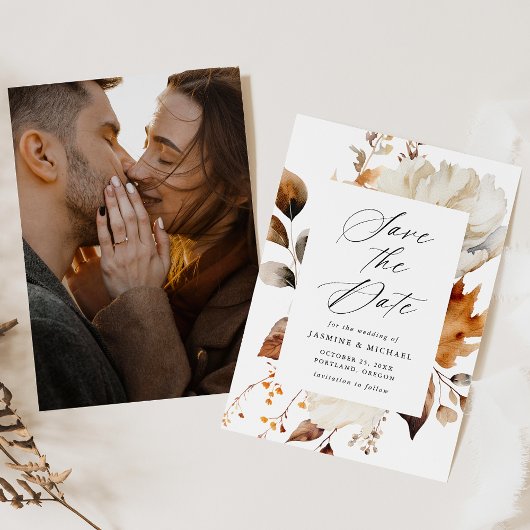 Rustieke herfst bloem kader foto bruiloft save the date