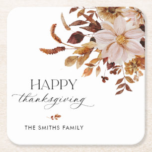 Rustieke herfst bloem Thanksgiving vierkante onder Kartonnen Onderzetters