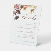 Rustieke Herfst Bloemen Bruiloft Drink Menu Reclamebord Met Voetstuk (Voorkant)