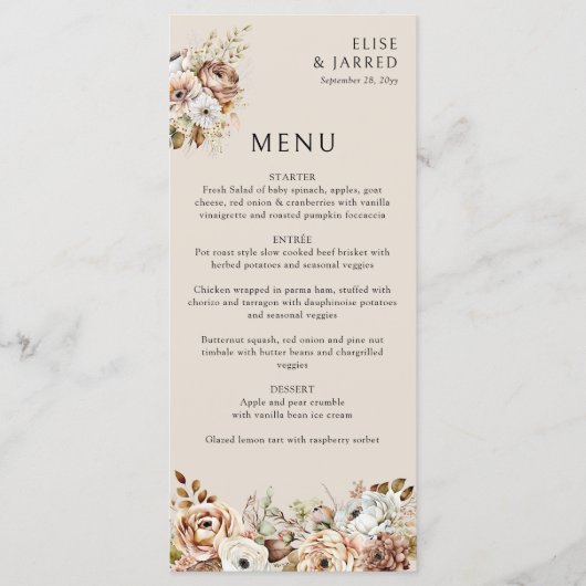 Rustieke Herfst Bloemen Bruin Neutraal Land Bruilo Menu (Voorkant)