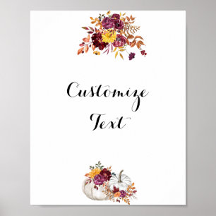 Rustieke Herfst Bloemen & Charmant Witte Pompoen Poster