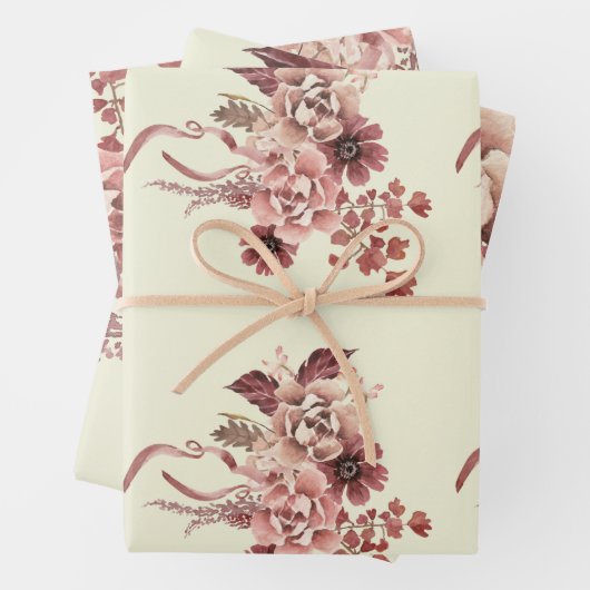 Rustieke Herfst Bloemen Cream Achtergrond Waterver Inpakpapier Vel (In situ)