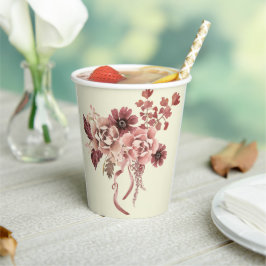 Rustieke Herfst Bloemen Cream Achtergrond Waterver Papieren Bekers