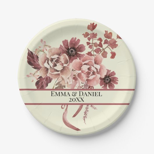 Rustieke Herfst Bloemen Cream Achtergrond Waterver Papieren Bordje (Voorkant)