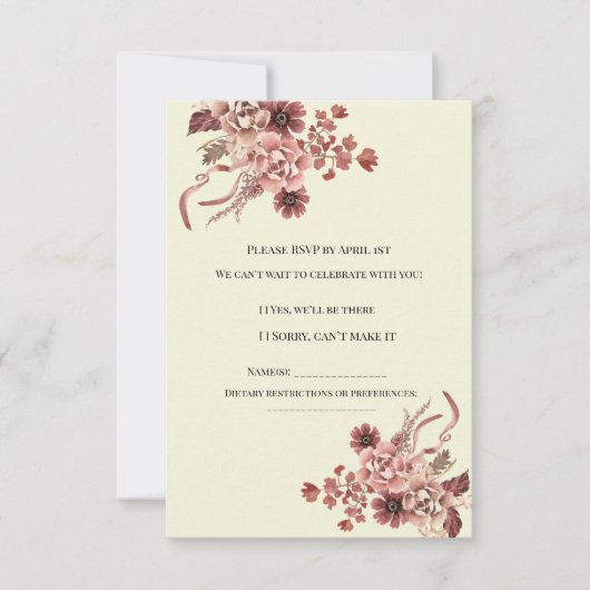 Rustieke Herfst Bloemen Cream Achtergrond Waterver RSVP Kaartje (Voorkant)