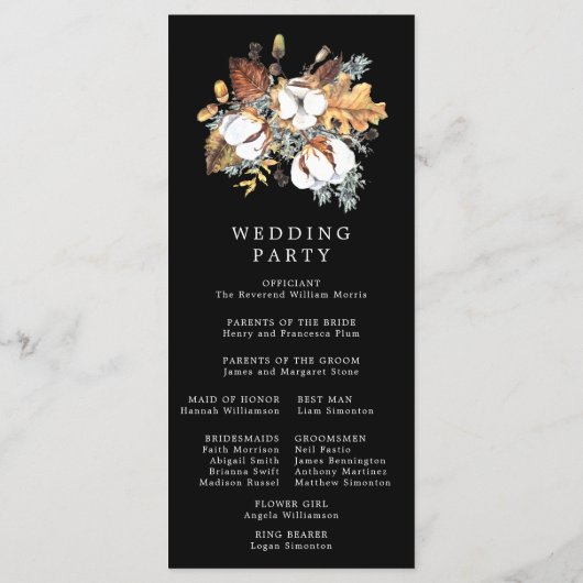 Rustieke herfst bloemen DIY bruiloft Programmakaart (Achterkant)