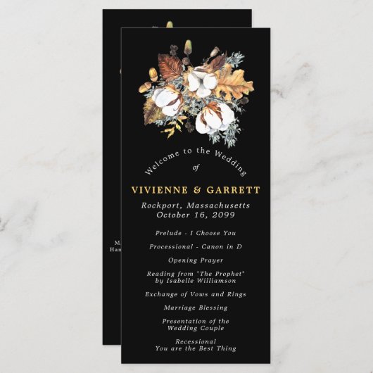 Rustieke herfst bloemen DIY bruiloft Programmakaart (Voorkant / Achterkant)