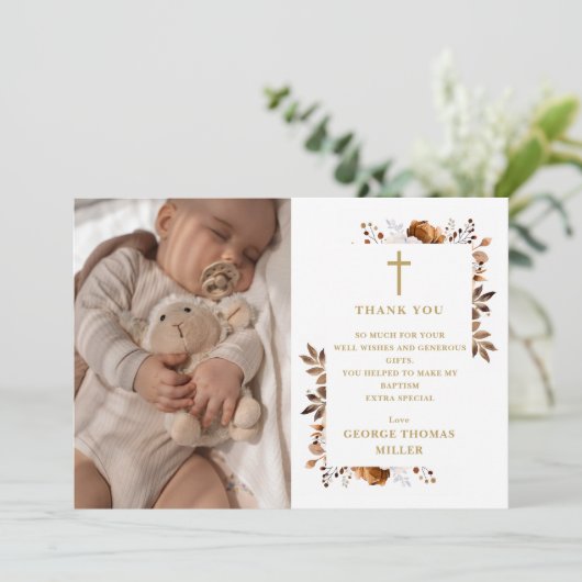 Rustieke Herfst Bloemen Foto doop doop doopsel Bedankkaart (Staand voorkant)