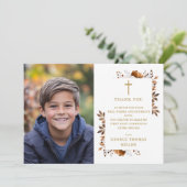 Rustieke Herfst Bloemen Foto Eerste Heilige Commun Bedankkaart (Staand voorkant)