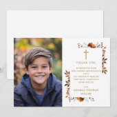 Rustieke Herfst Bloemen Foto Eerste Heilige Commun Bedankkaart (Voorkant / Achterkant)