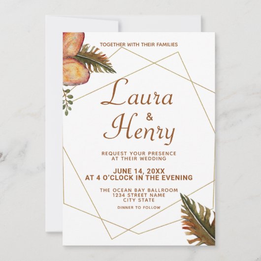 Rustieke Herfst Bloemen Goud Lijst bruiloft uitnod Kaart (Voorkant)